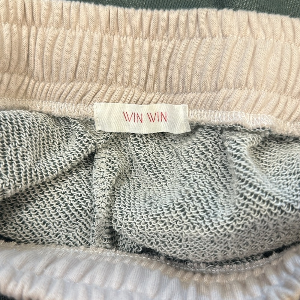 WIN WIN Olive And Cream Wide Leg Sweatpants  Elastic Waistband Womens Size Large - Picture 7 of 9